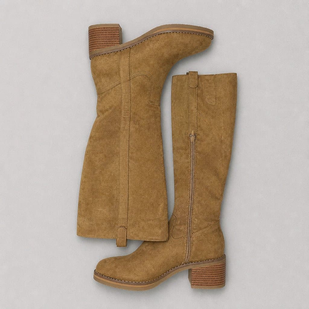 Kensie Women's Tan Knee-High Boots with Block Heel - Thumbnail 2