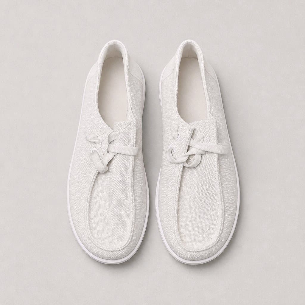 White Casual Loafers with Knotted Laces
