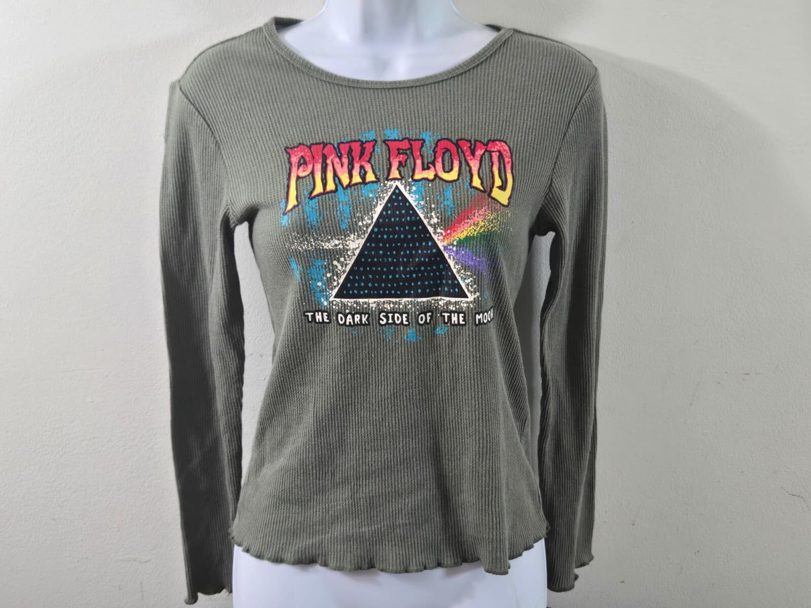Pink Floyd Womans Top XS Green Cotton The Dark Side Of The Moon Thermal Shirt