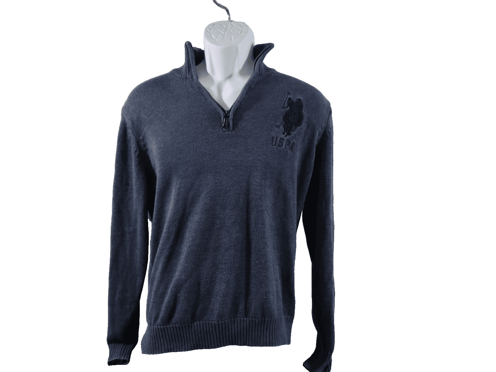 U.S. Polo Assn. Mens Blue/Gray Big Pony 1/4 Zip L/S Embroidered Sweater Med - Thumbnail 2