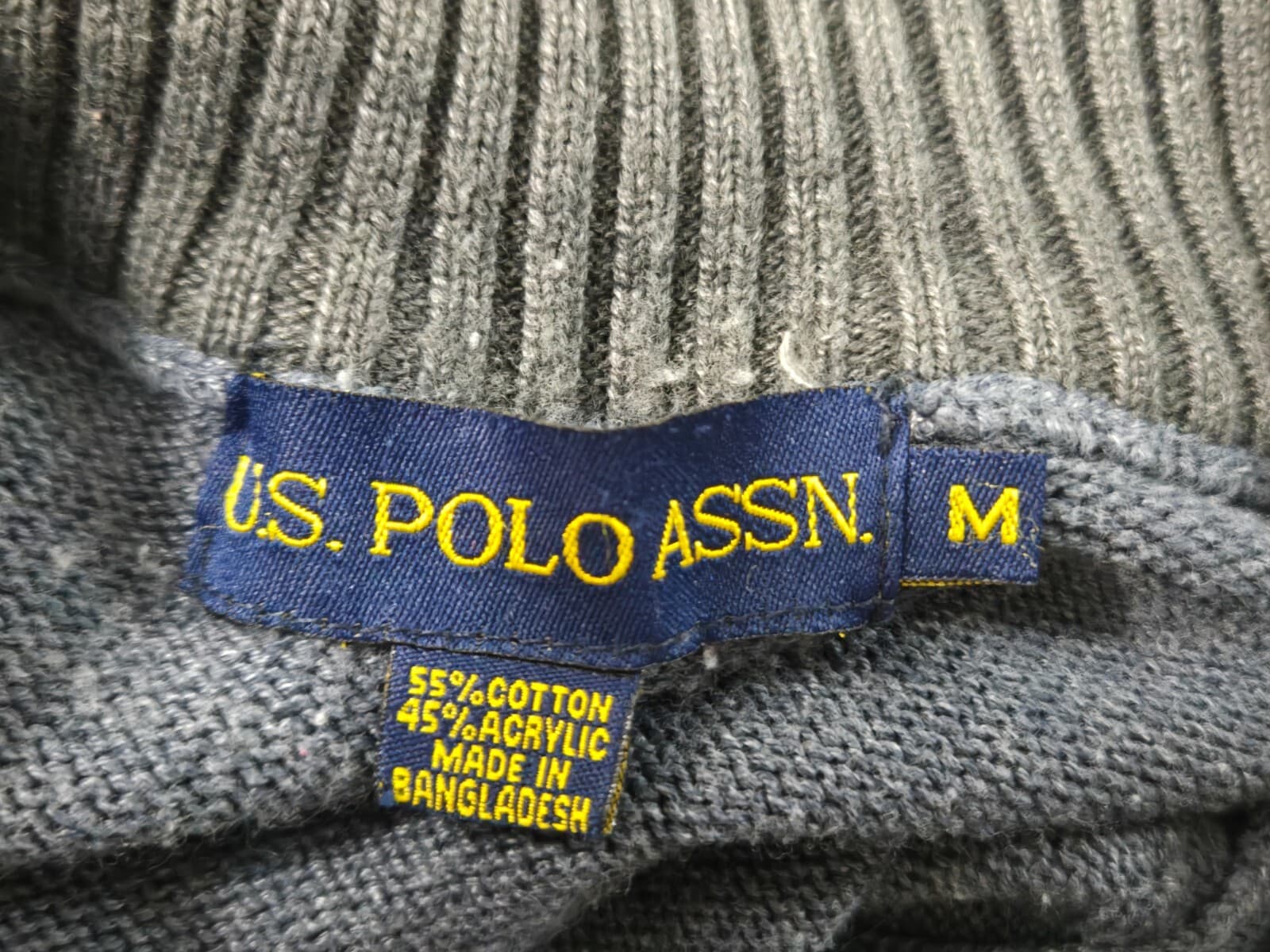 U.S. Polo Assn. Mens Blue/Gray Big Pony 1/4 Zip L/S Embroidered Sweater Med - Thumbnail 4