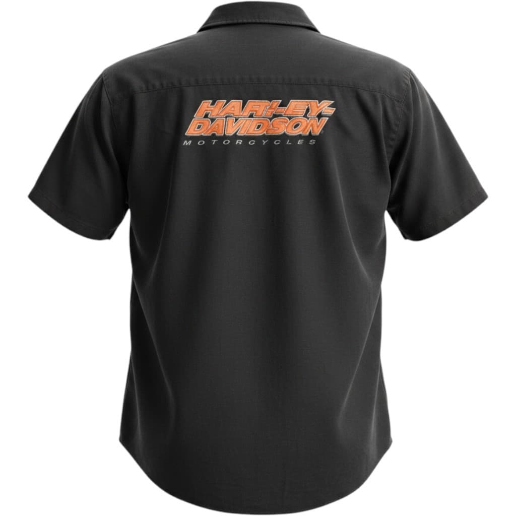 Harley Davidson Mens XL Black V-Twin Power Short Sleeve Button Up Work Shirt - Thumbnail 2