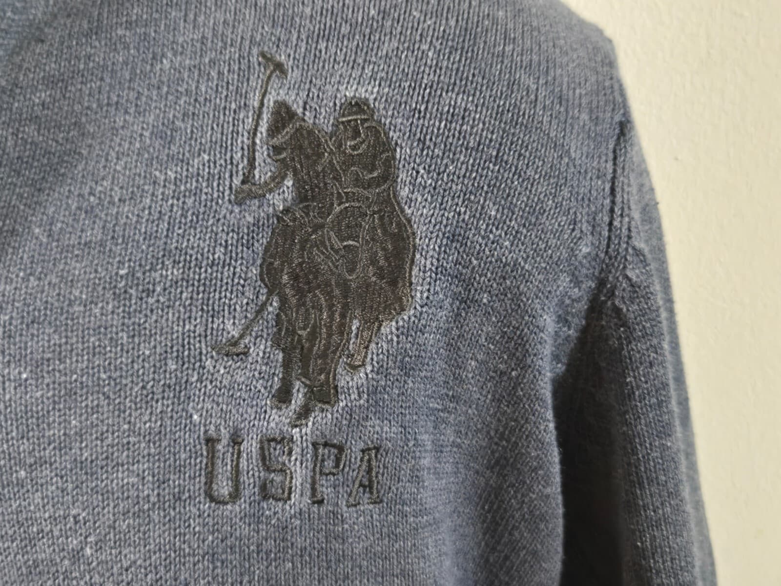 U.S. Polo Assn. Mens Blue/Gray Big Pony 1/4 Zip L/S Embroidered Sweater Med - Thumbnail 3