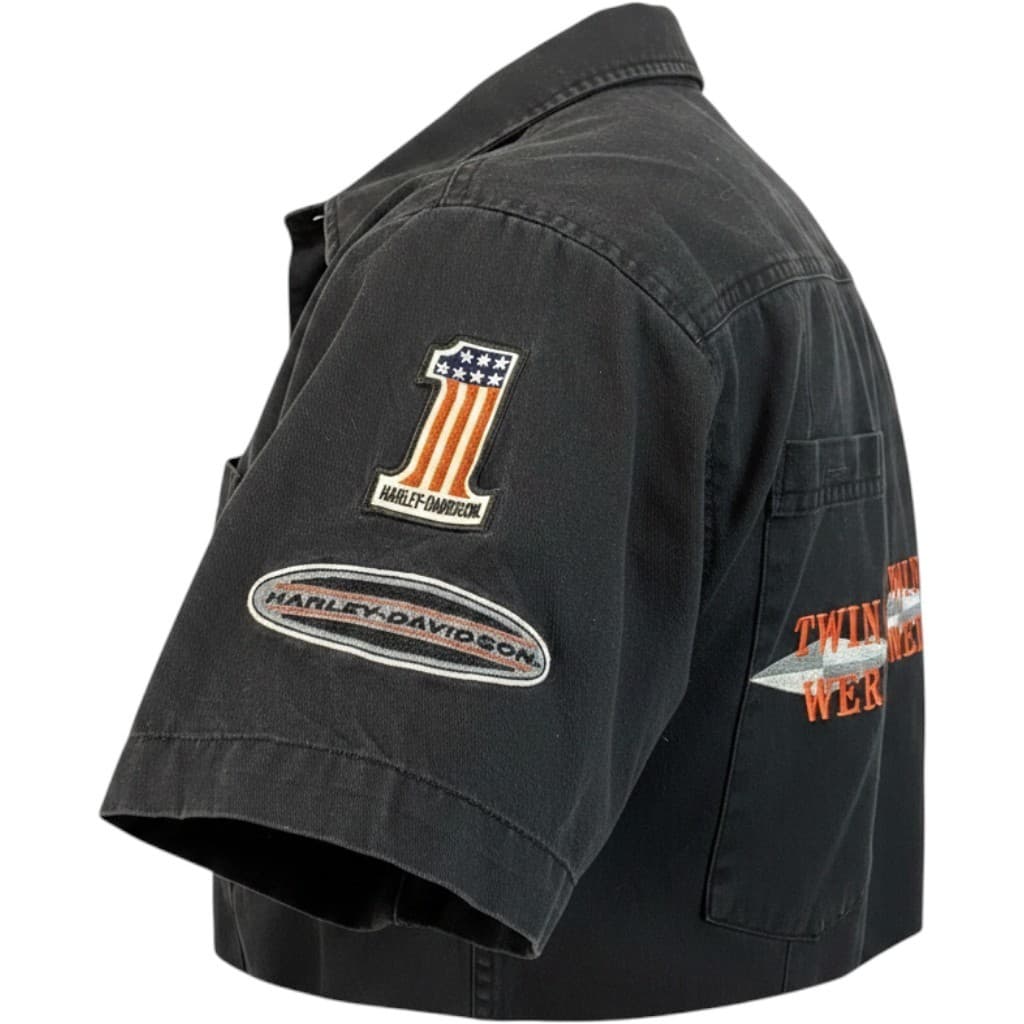 Harley Davidson Mens XL Black V-Twin Power Short Sleeve Button Up Work Shirt - Thumbnail 5
