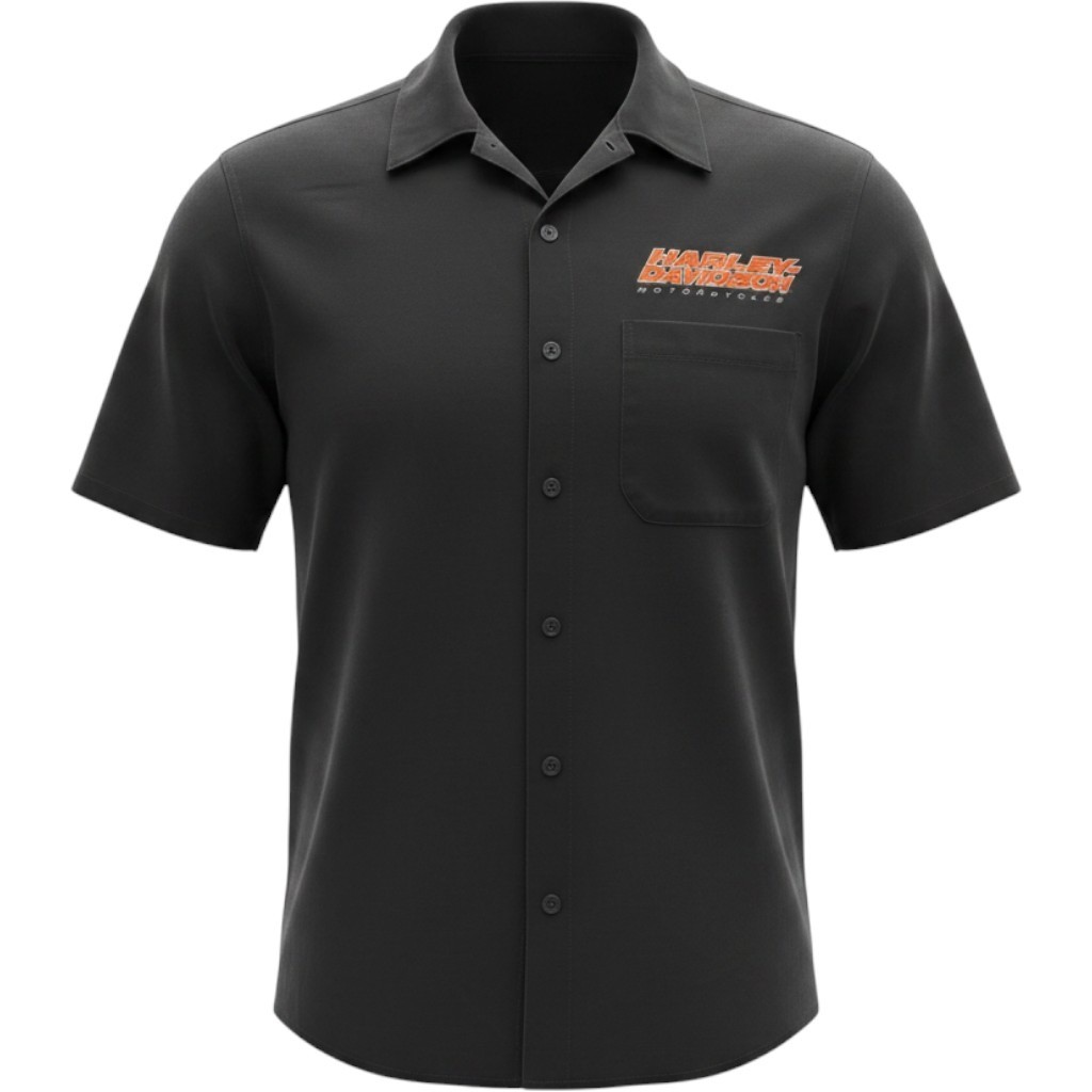 Harley Davidson Mens XL Black V-Twin Power Short Sleeve Button Up Work Shirt - Thumbnail 6