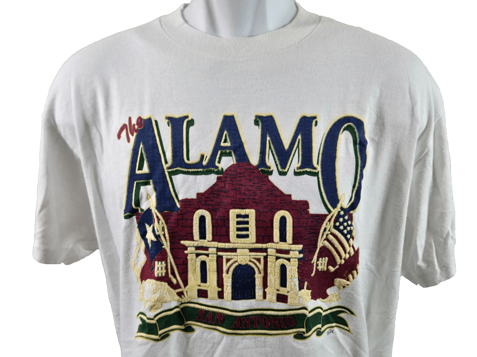 90s Abstract Art The Alamo T Shirt Oneita Power 50 Plus White L Single Stitch - Thumbnail 2