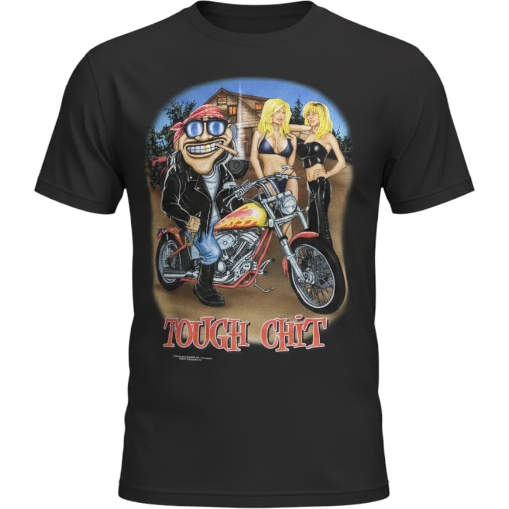 Fruit of the Loom Tough Chit Biker Graphic T-Shirt Mens Large Black Cotton Tee - Thumbnail 2
