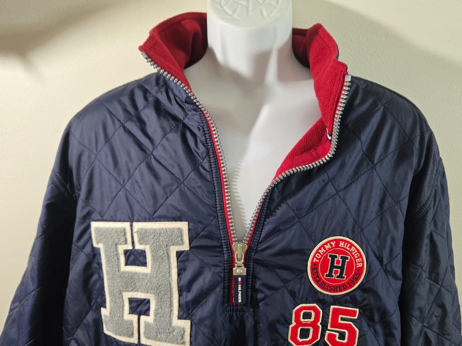 Tommy Hilfiger Quilted 1/4 Zip Jacket Fleeced Lined Size Large Pockets - Thumbnail 4