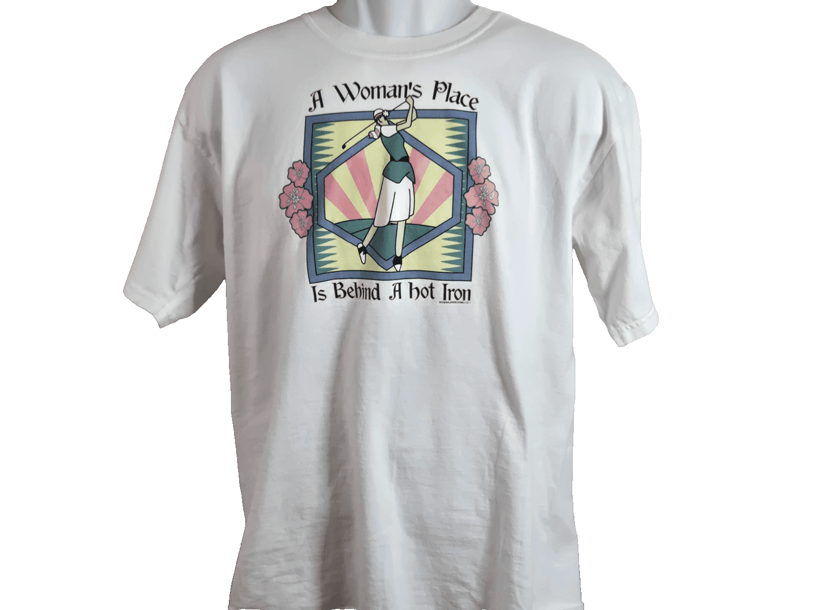 Vintage Novelty Tee Shirt A Woman's Place Is Over A Hot Iron Funny Humor Gift