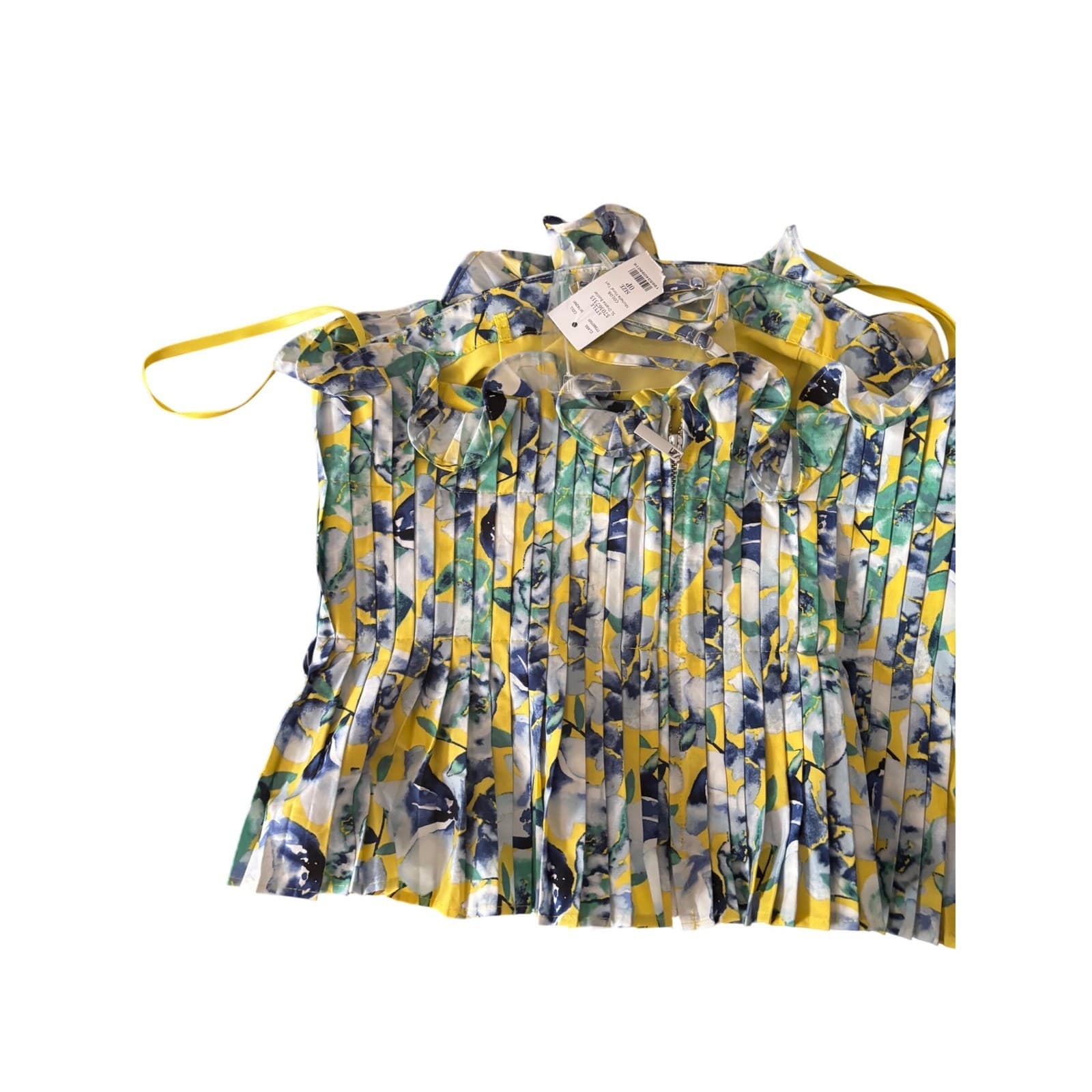 White House Black Market Michelle Floral Tart Drama Bustier Top Yellow Blue 0P - Thumbnail 2