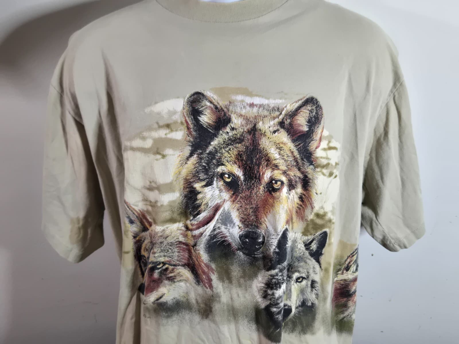 90s Wolf Nature Graphic Tee Shirt Mens Made In USA Cut Tag See Measurements - Thumbnail 3