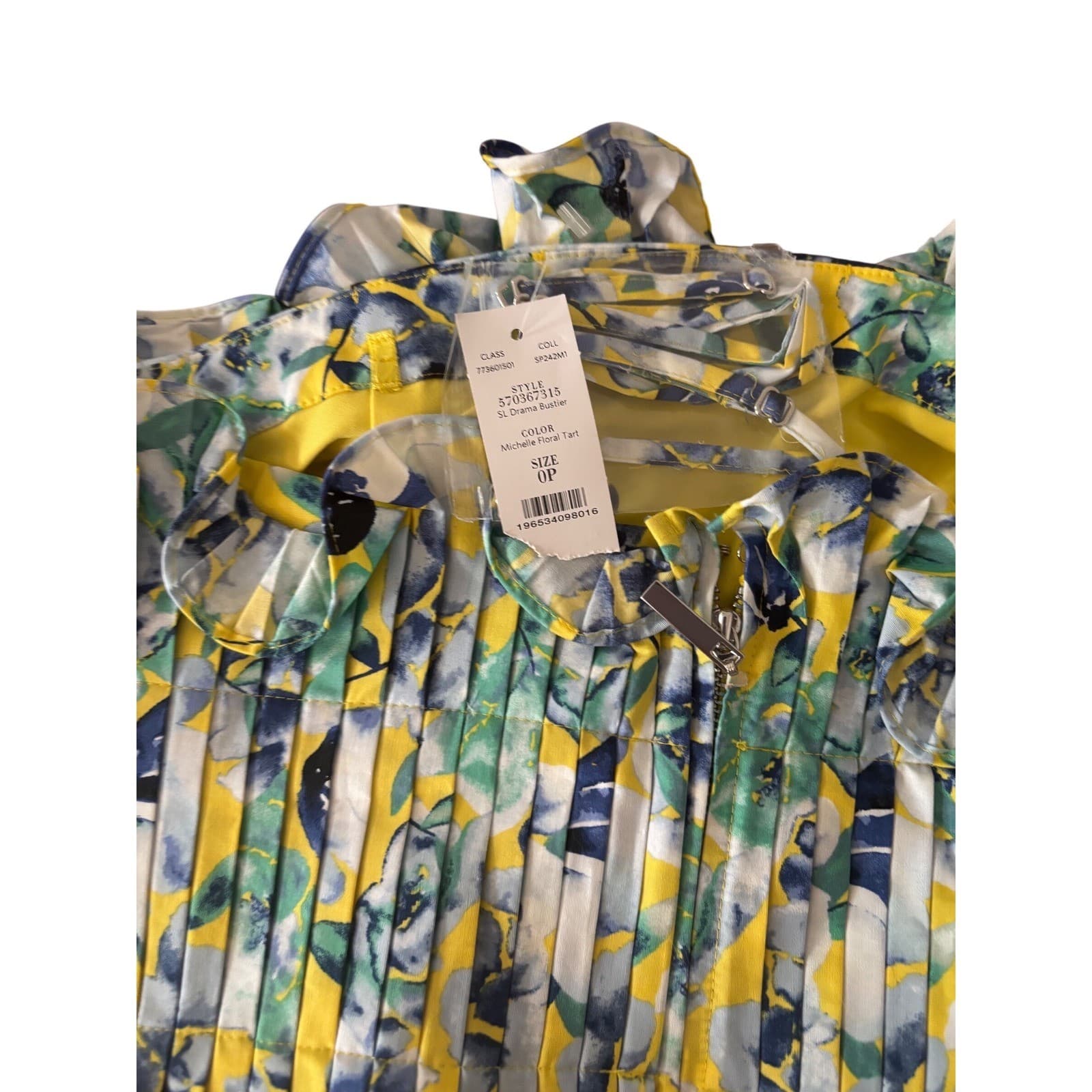 White House Black Market Michelle Floral Tart Drama Bustier Top Yellow Blue 0P - Thumbnail 4