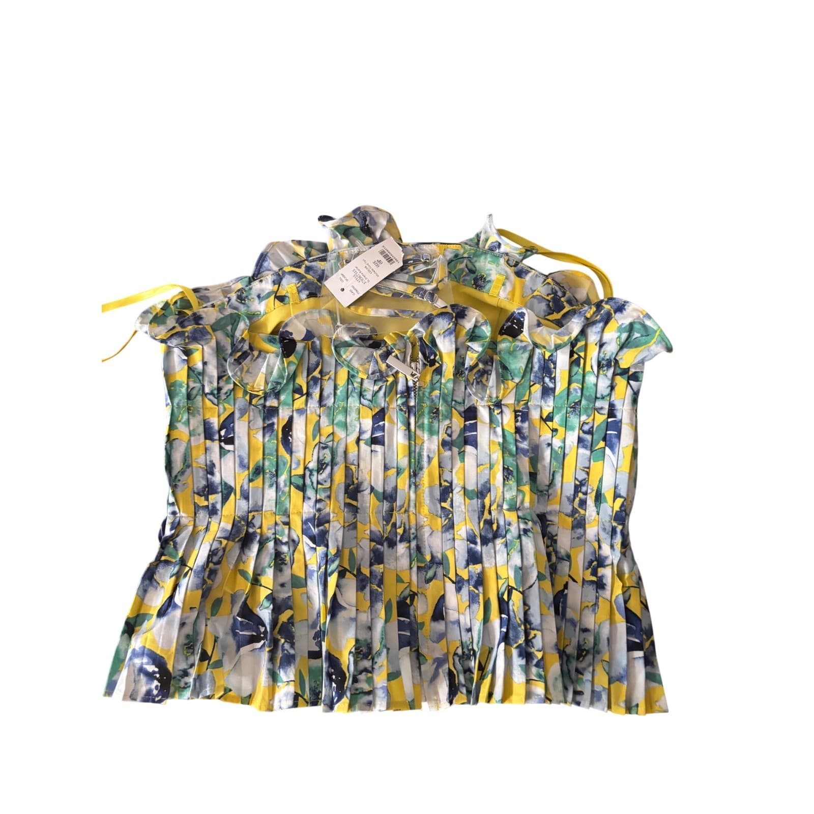 White House Black Market Michelle Floral Tart Drama Bustier Top Yellow Blue 0P - Thumbnail 3