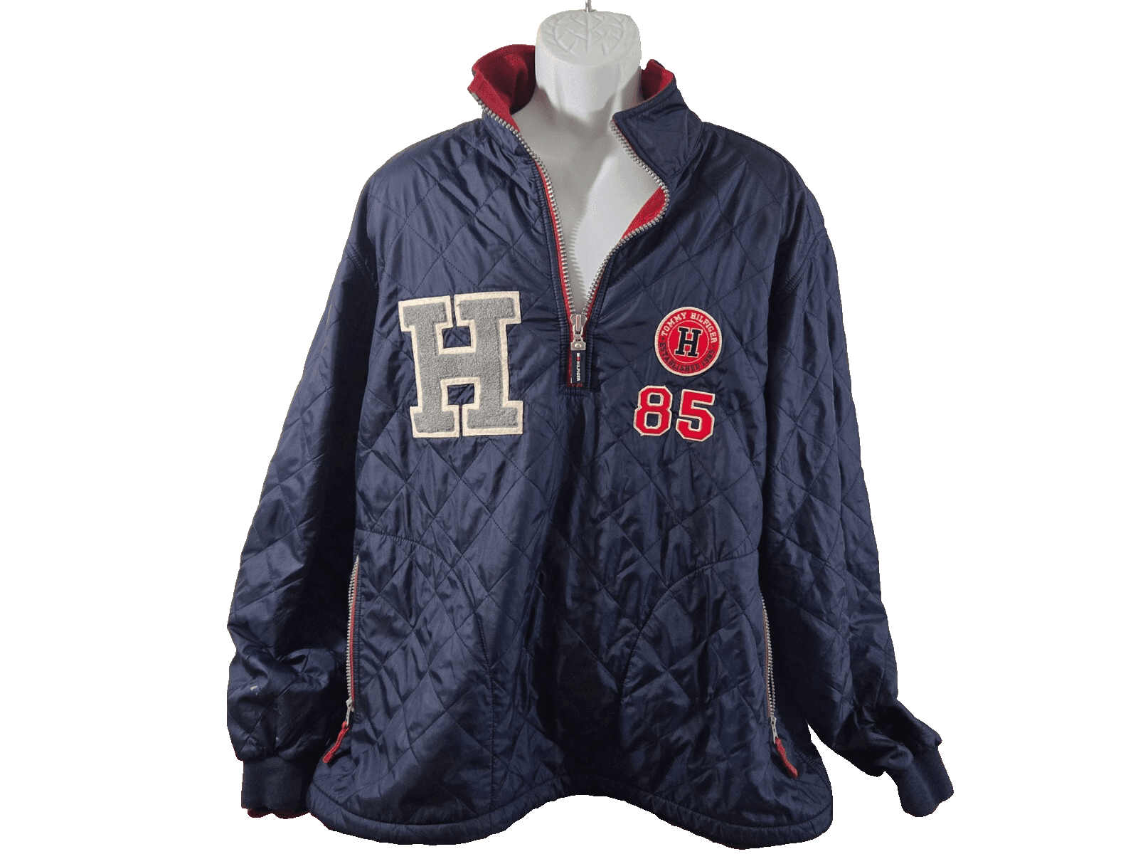 Tommy Hilfiger Quilted 1/4 Zip Jacket Fleeced Lined Size Large Pockets