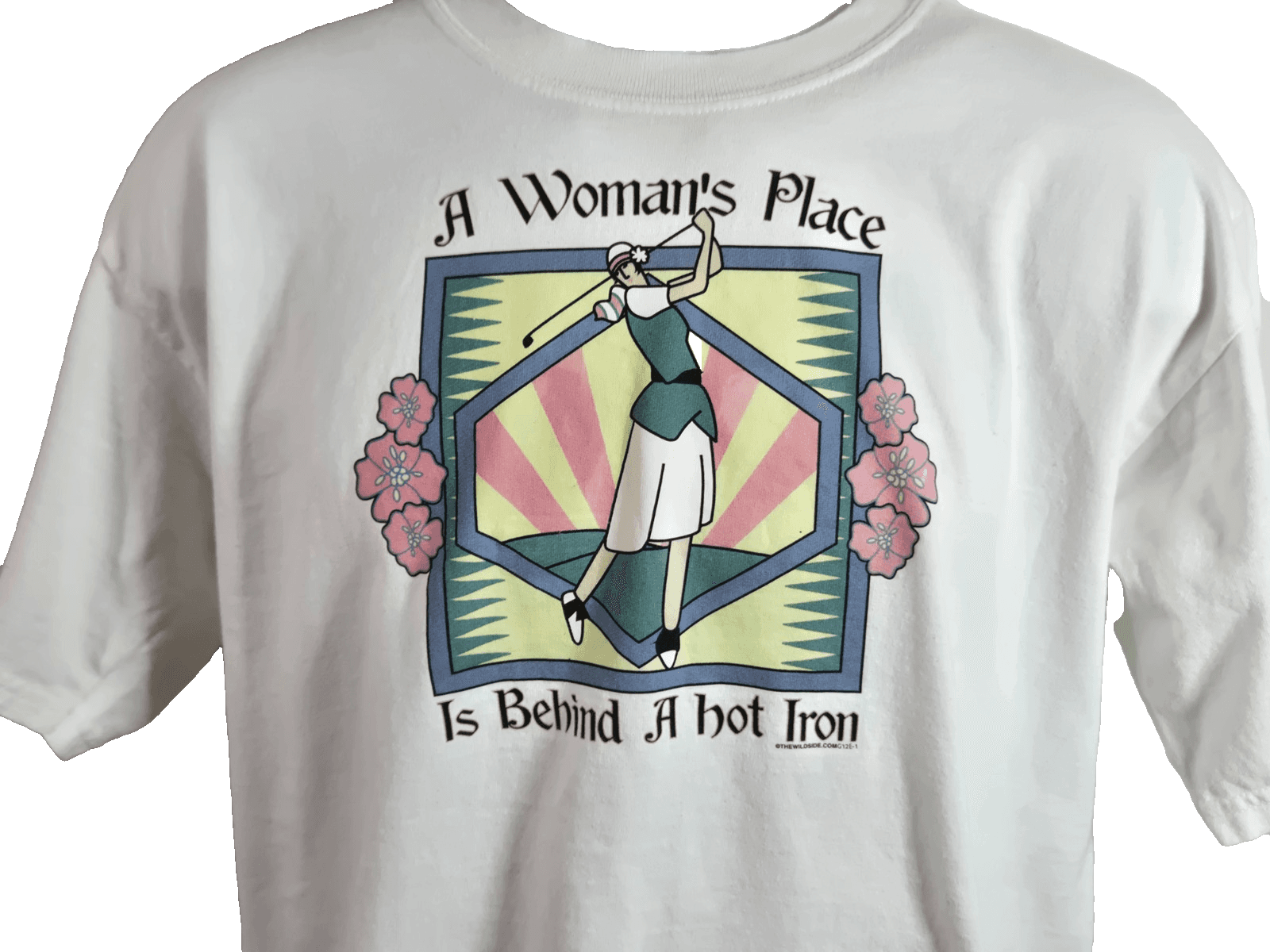 Vintage Novelty Tee Shirt A Woman's Place Is Over A Hot Iron Funny Humor Gift - Thumbnail 3