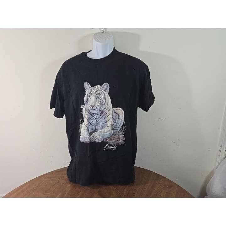 Black Short Sleeve T Shirt White Tiger Graphic Benangge Size XL - Thumbnail 6