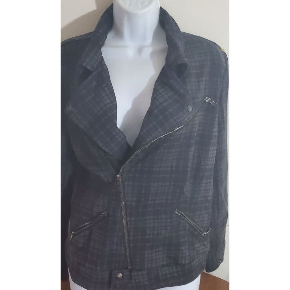 Liverpool Jeans Co Plaid Zip-Up Jacket With Asymmetrical Zipper For Women - Thumbnail 3