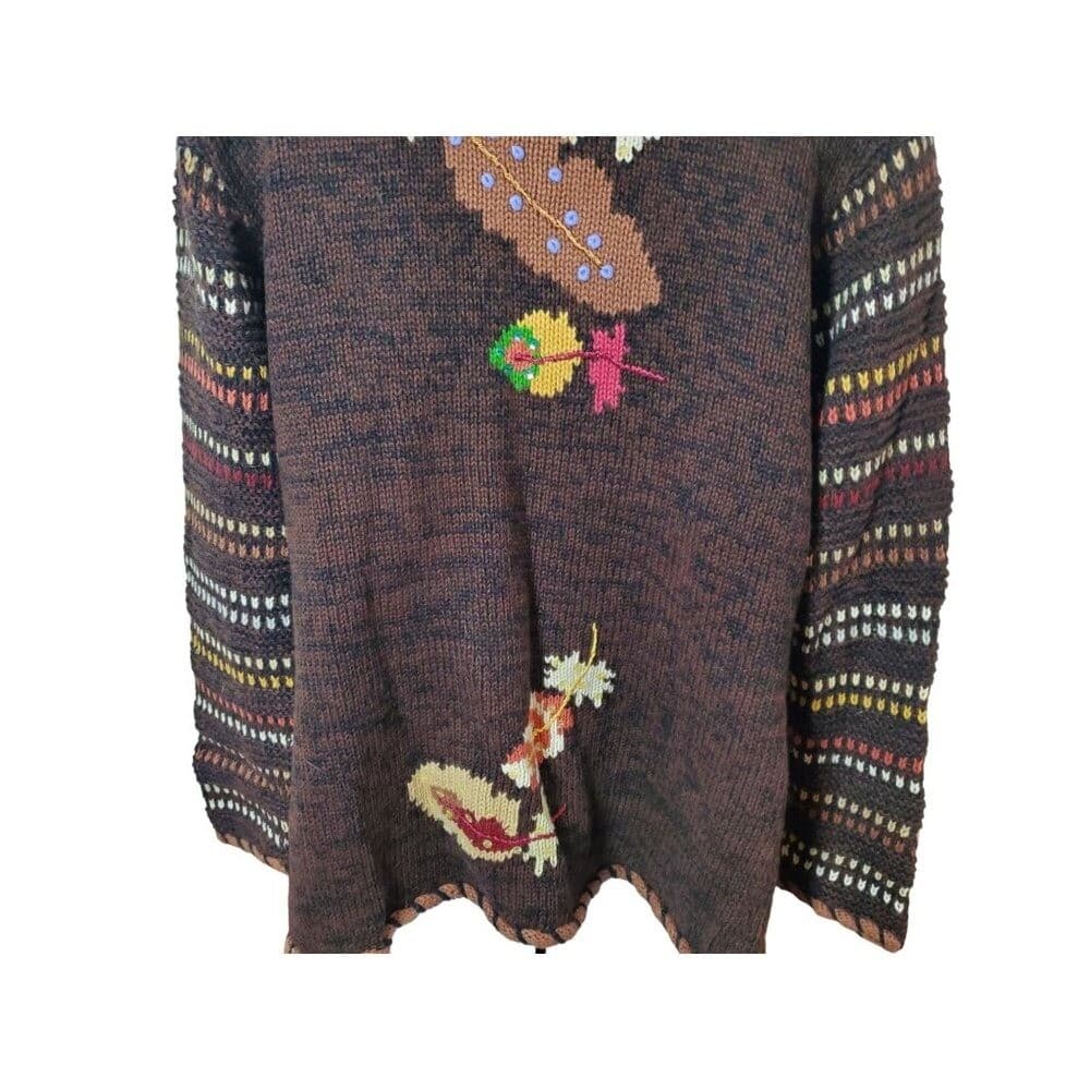 Vintage Hand-Knit Storybook Knits Cardigan Sweater Brown Multicolor Toggle Closu - Thumbnail 10