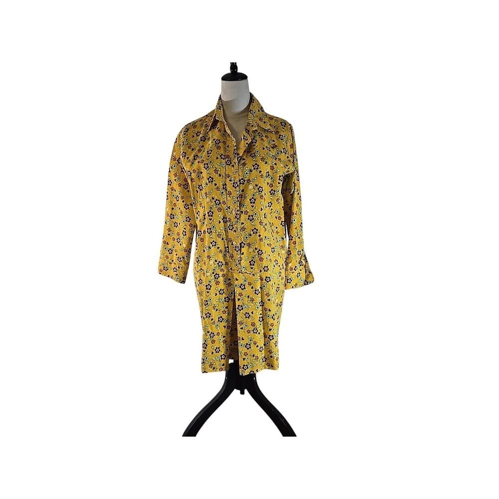 Carol Brent Yellow Floral Print Button Up Long Sleeve Culotte Dress Size 16 1/2 - Thumbnail 2