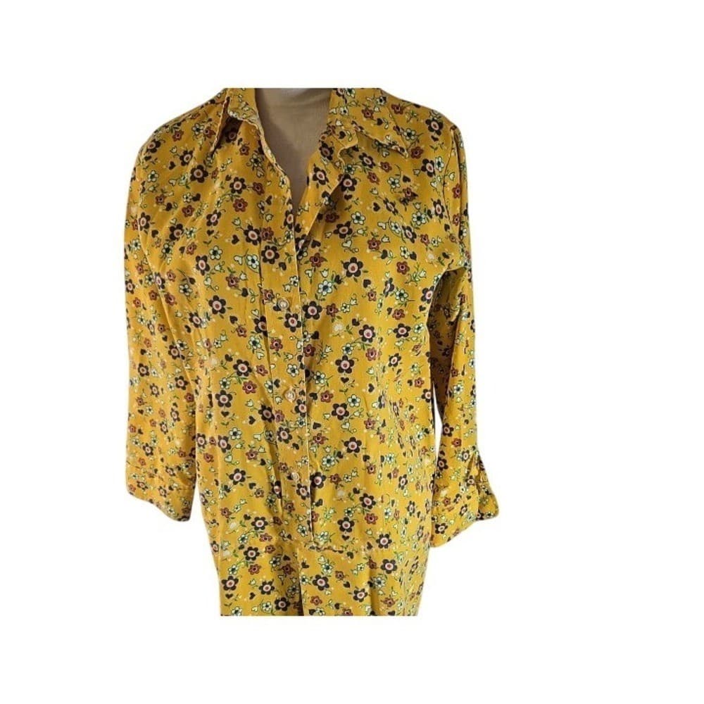 Carol Brent Yellow Floral Print Button Up Long Sleeve Culotte Dress Size 16 1/2 - Thumbnail 9