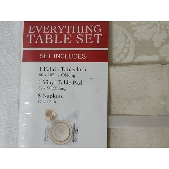 Town & Country Everything Table Set Ivory Floral 60"x102" Oblong 8 Napkins - Thumbnail 2