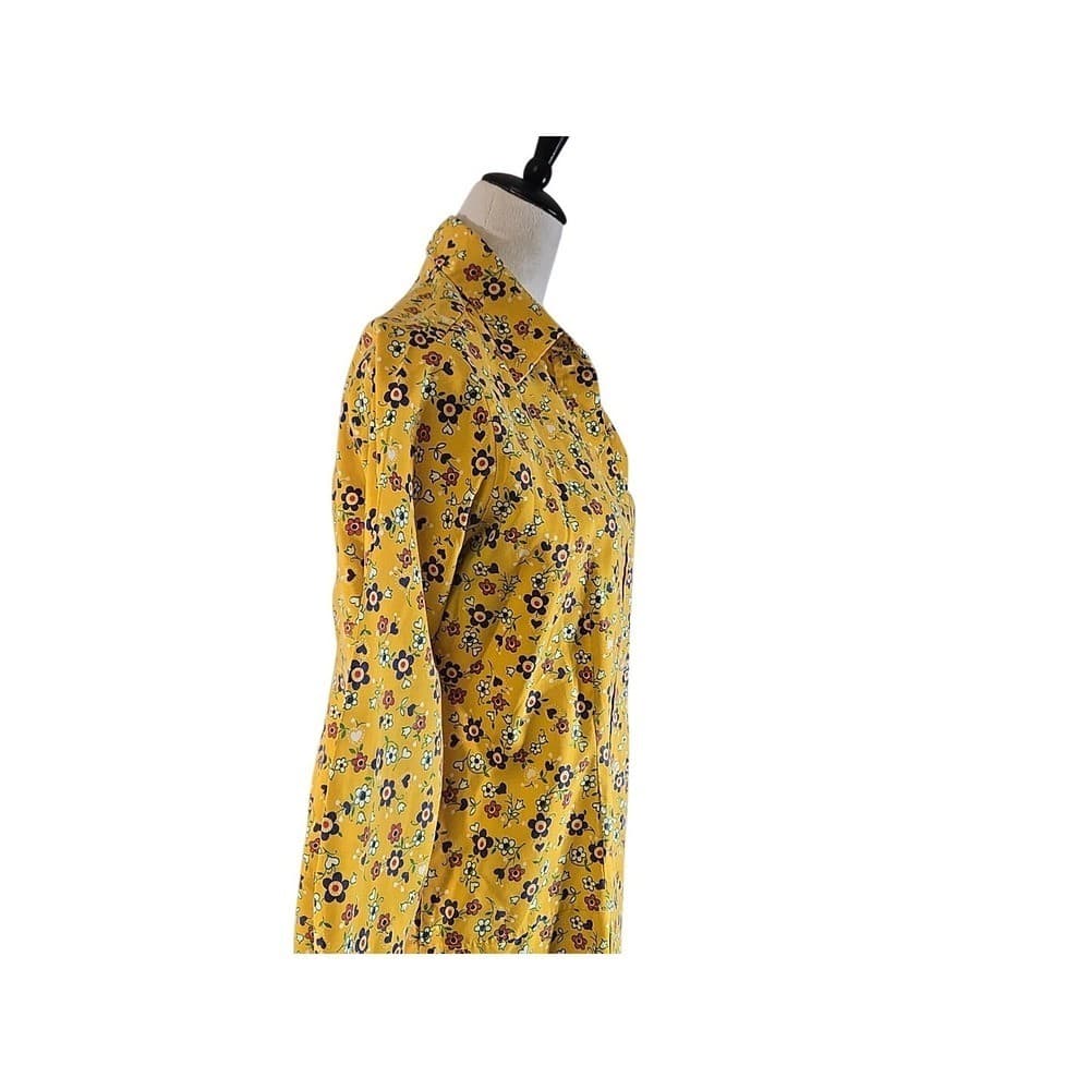 Carol Brent Yellow Floral Print Button Up Long Sleeve Culotte Dress Size 16 1/2 - Thumbnail 6