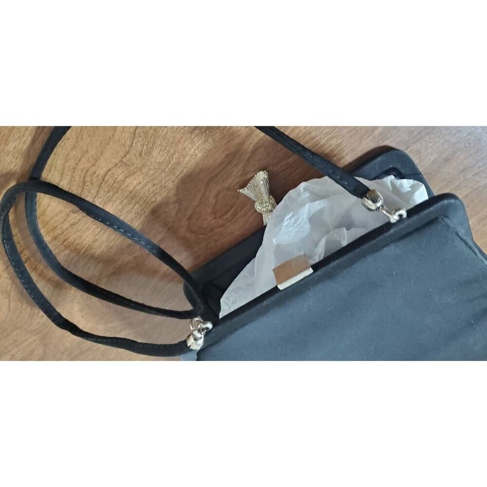 Vintage Black Evening Handbag With Metal Clasp & Shoulder Strap - Thumbnail 2