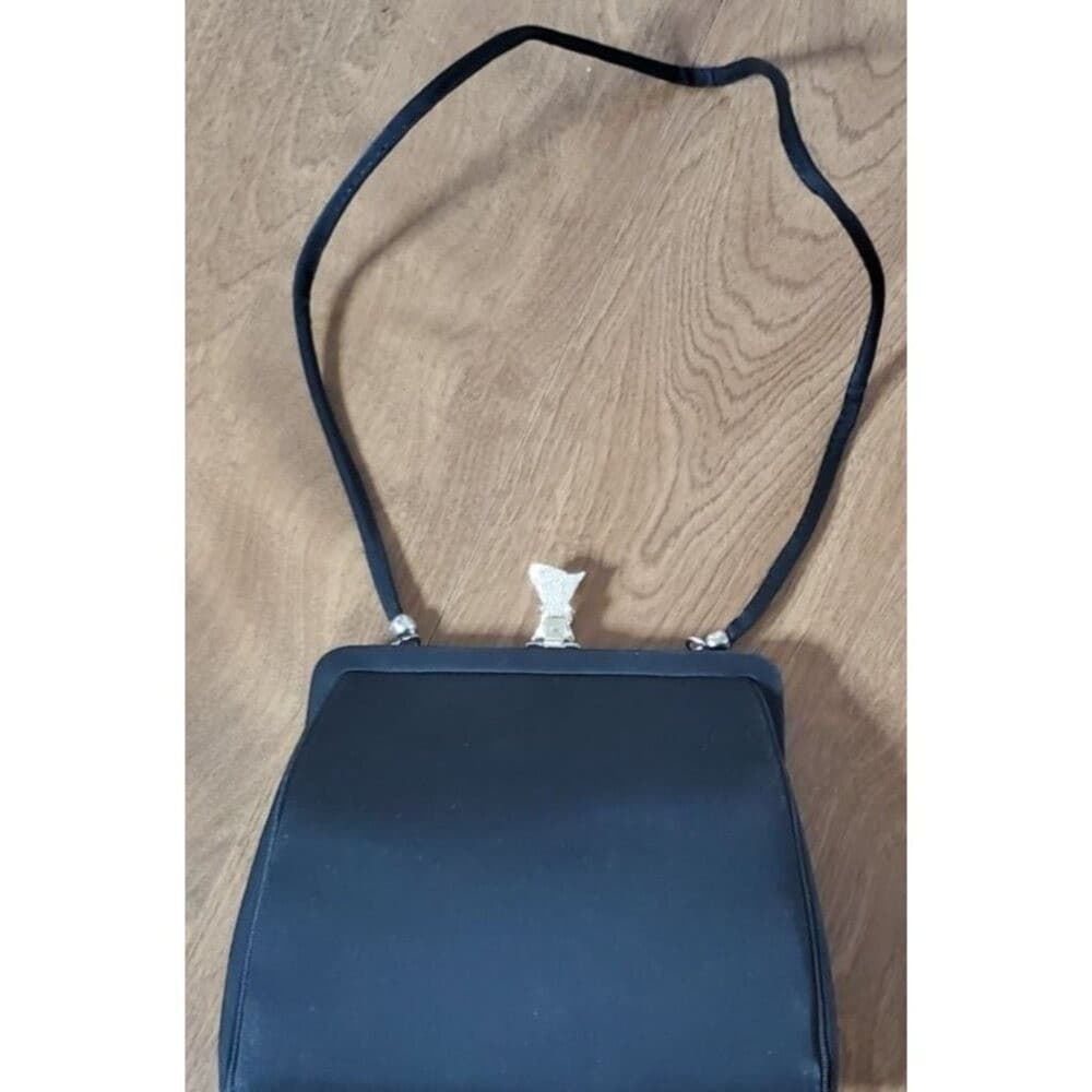 Vintage Black Evening Handbag With Metal Clasp & Shoulder Strap