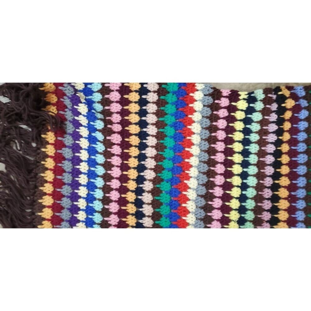 Vintage Multicolor Crochet Afghan Blanket With Fringe - Thumbnail 2