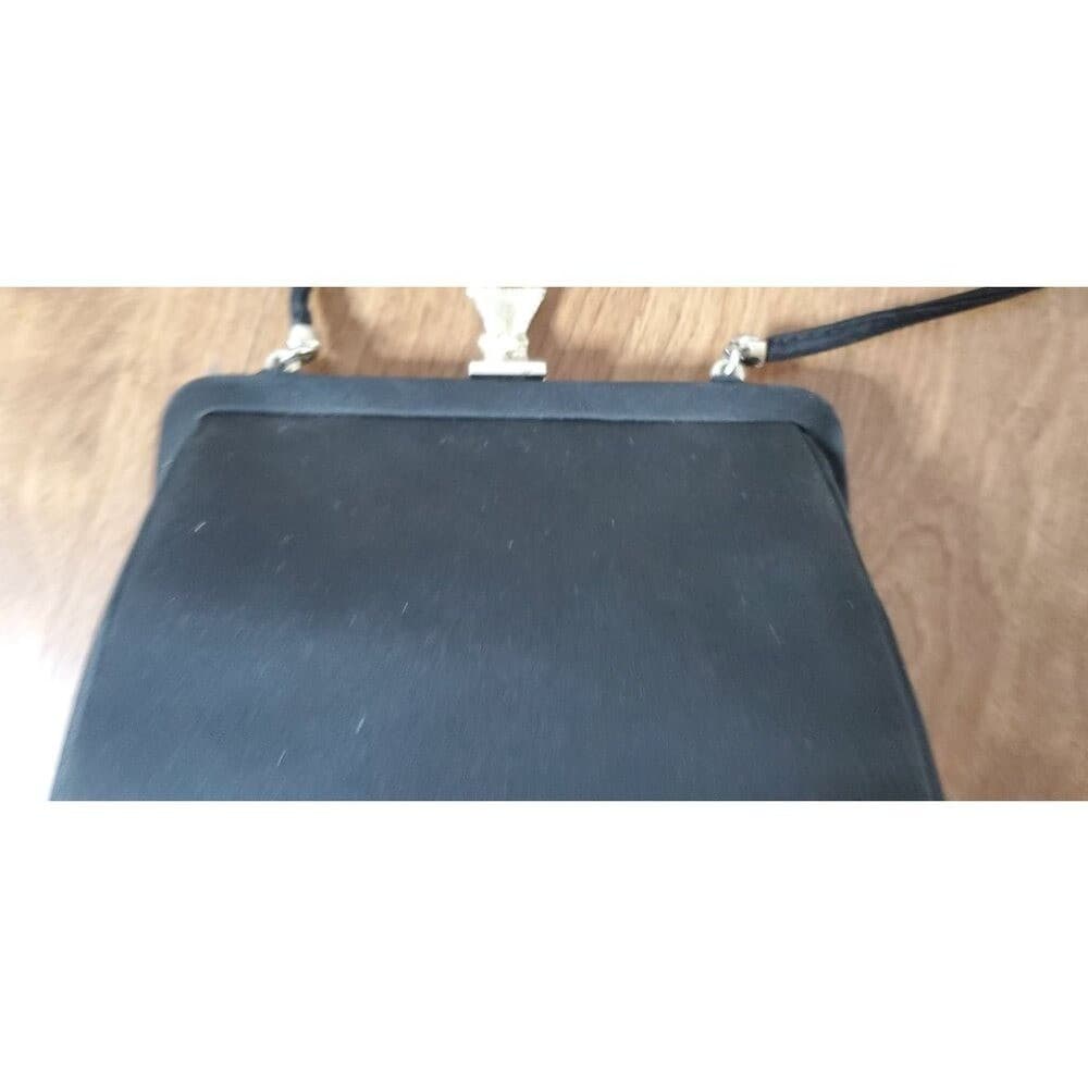 Vintage Black Evening Handbag With Metal Clasp & Shoulder Strap - Thumbnail 8