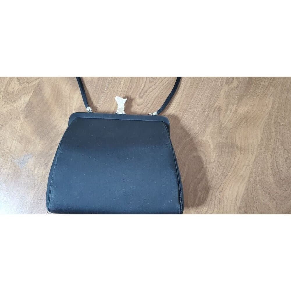 Vintage Black Evening Handbag With Metal Clasp & Shoulder Strap - Thumbnail 5