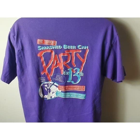 Smashed Beer Can Festival Vintage Tee Shirt Single Stitch - Thumbnail 5