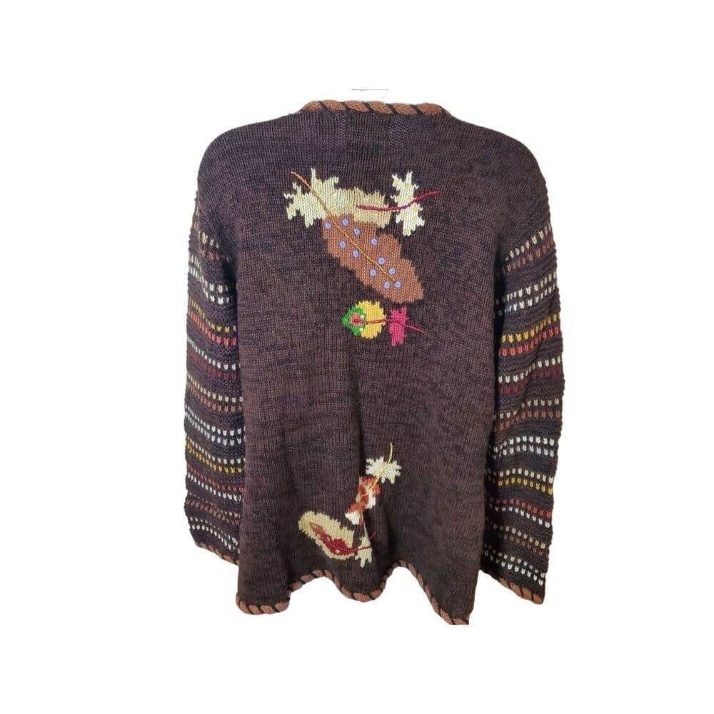 Vintage Hand-Knit Storybook Knits Cardigan Sweater Brown Multicolor Toggle Closu - Thumbnail 7