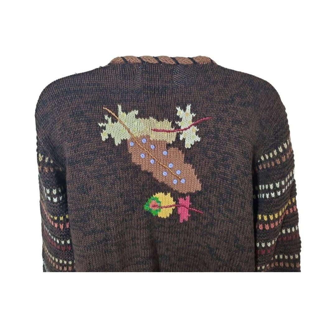 Vintage Hand-Knit Storybook Knits Cardigan Sweater Brown Multicolor Toggle Closu - Thumbnail 8
