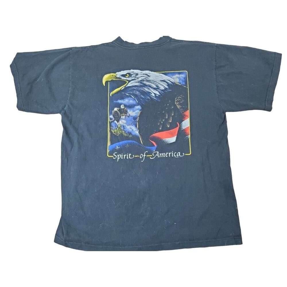 Vintage "Born Wild" Graphic Black T-Shirt With Eagle & "Spirit Of America" Desig - Thumbnail 4