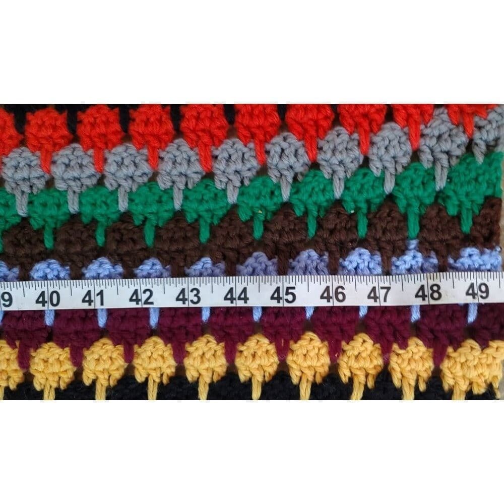 Vintage Multicolor Crochet Afghan Blanket With Fringe - Thumbnail 8
