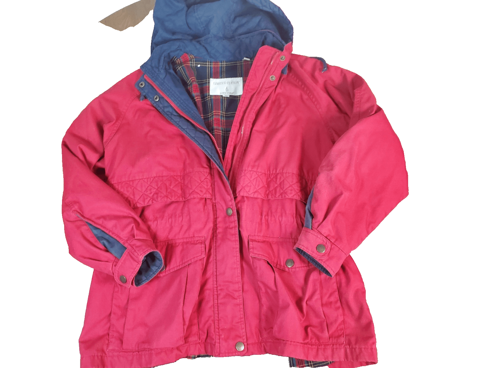 London Fog Vintage Red Jacket Waist Cinch Detachable Hood Zip Up Women's Size L