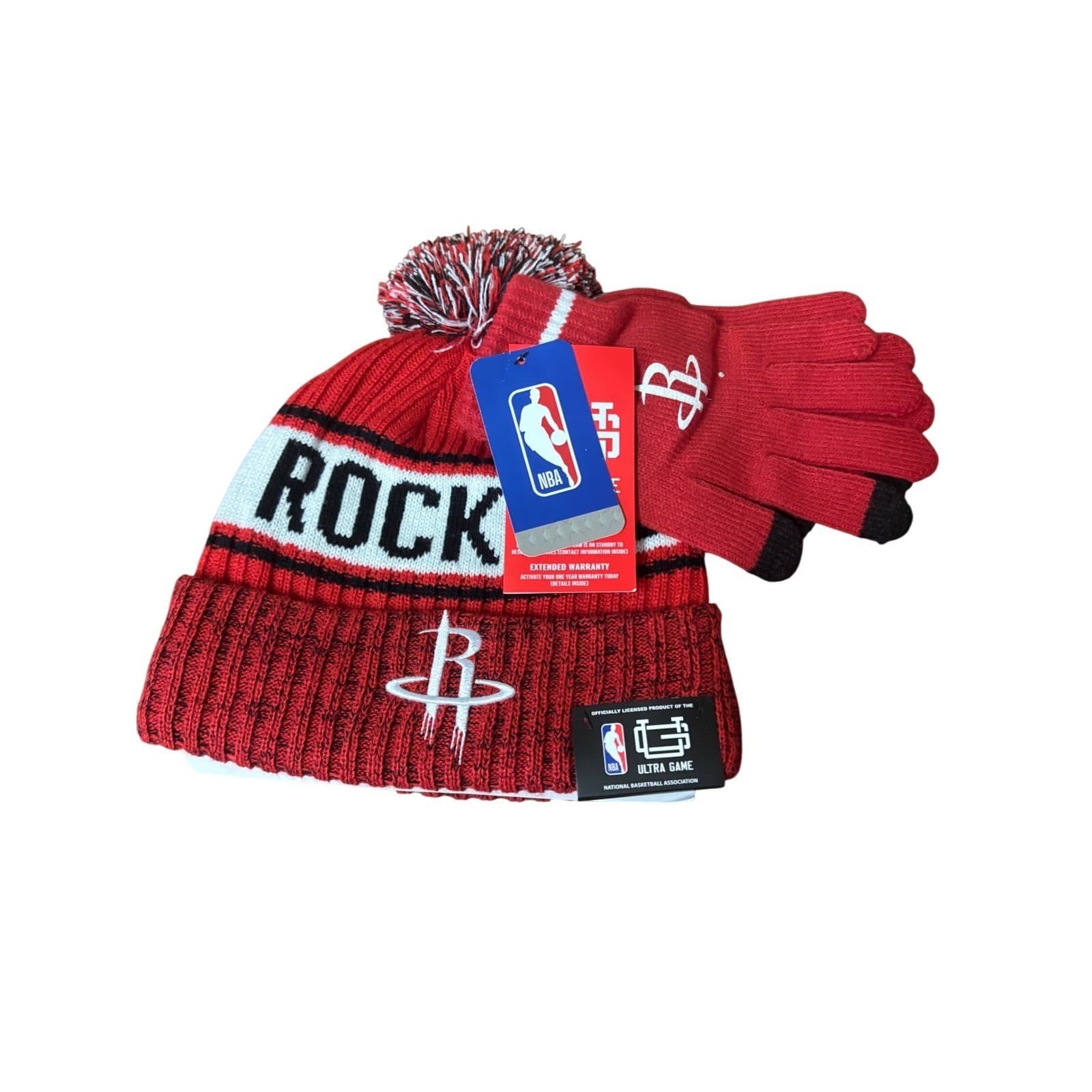 NBA Houston Rockets Beanie Hat and Gloves Set Red Ultra Game NWT Mens Womens - Thumbnail 2