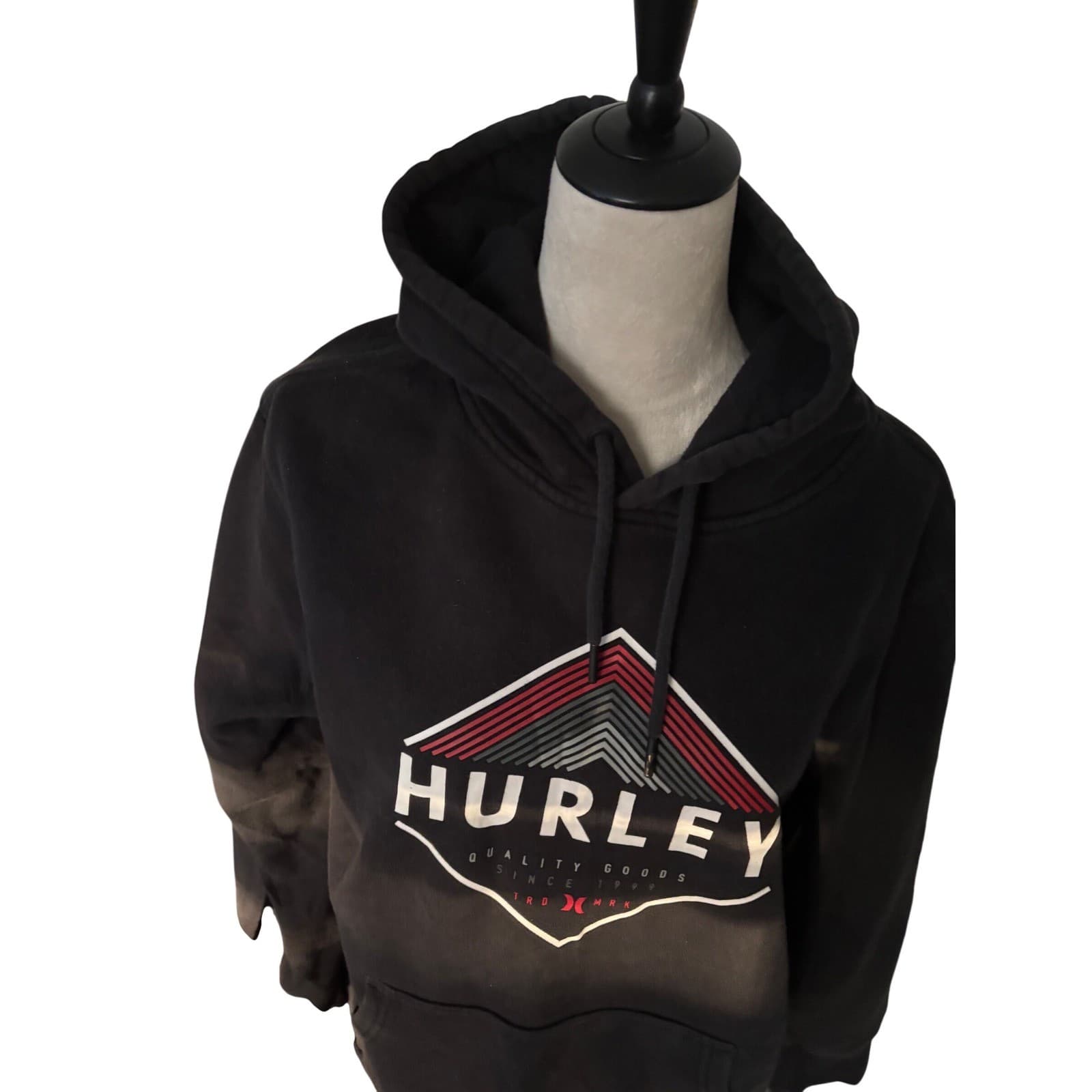 Hurley Mens Fleece Pullover Hoodie Black Diamond Graphic Sweatshirt L - Thumbnail 3