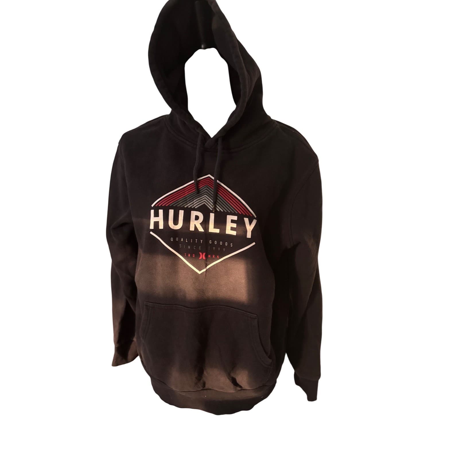 Hurley Mens Fleece Pullover Hoodie Black Diamond Graphic Sweatshirt L - Thumbnail 2