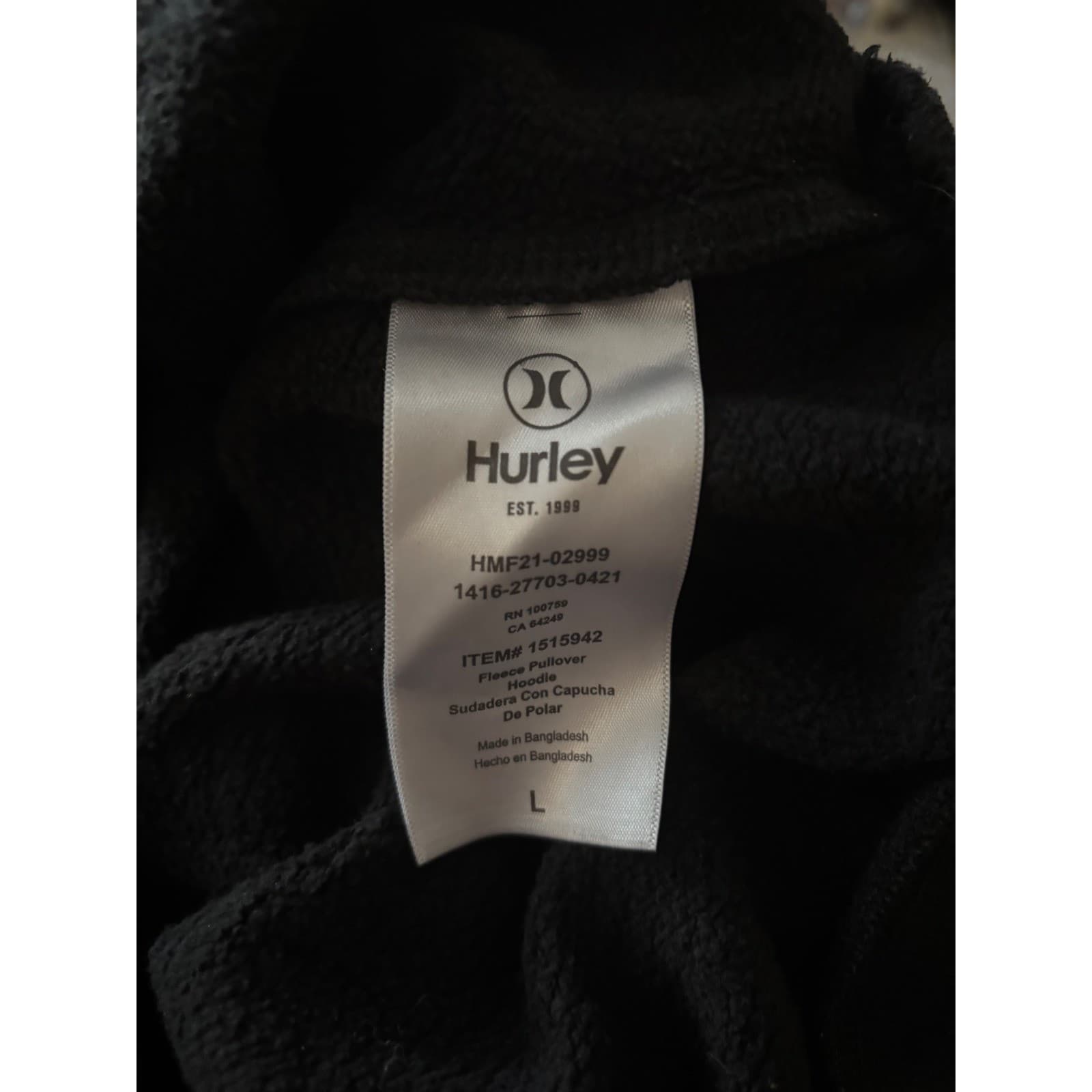 Hurley Mens Fleece Pullover Hoodie Black Diamond Graphic Sweatshirt L - Thumbnail 7