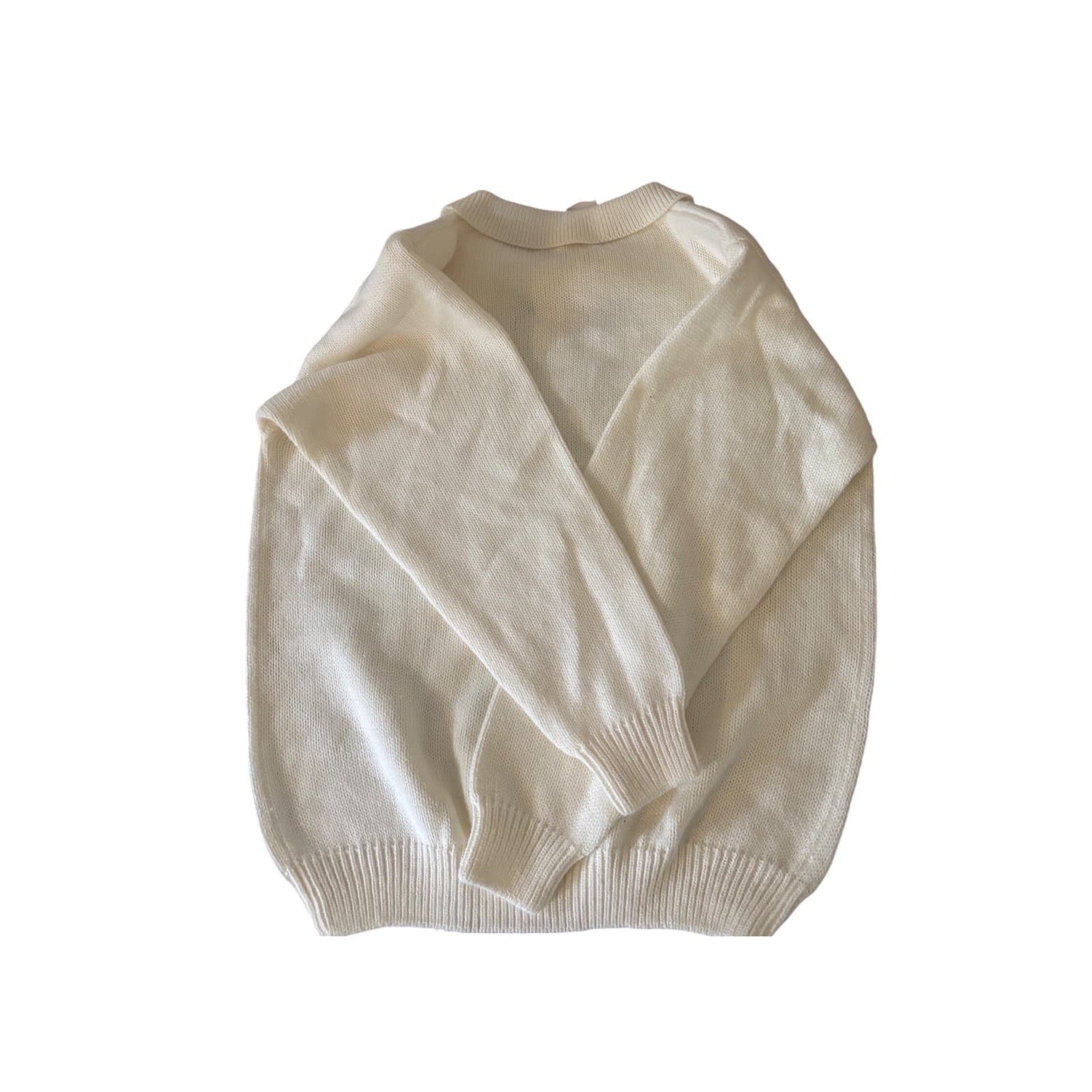 Alfred Dunner Womens Cream Floral Embroidered Cable Knit Sweater Polo Collar L - Thumbnail 2