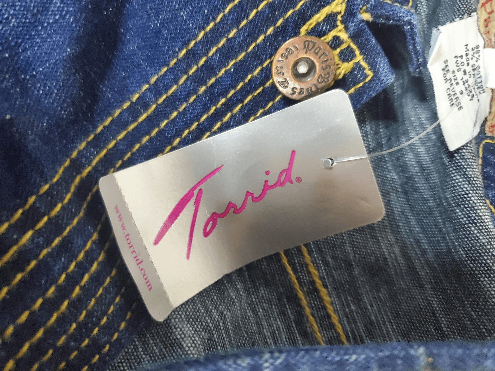 Paris Blues Womens Size 3 Dark Wash Denim Jacket Tagged Torrid Gold Stitching - Thumbnail 10