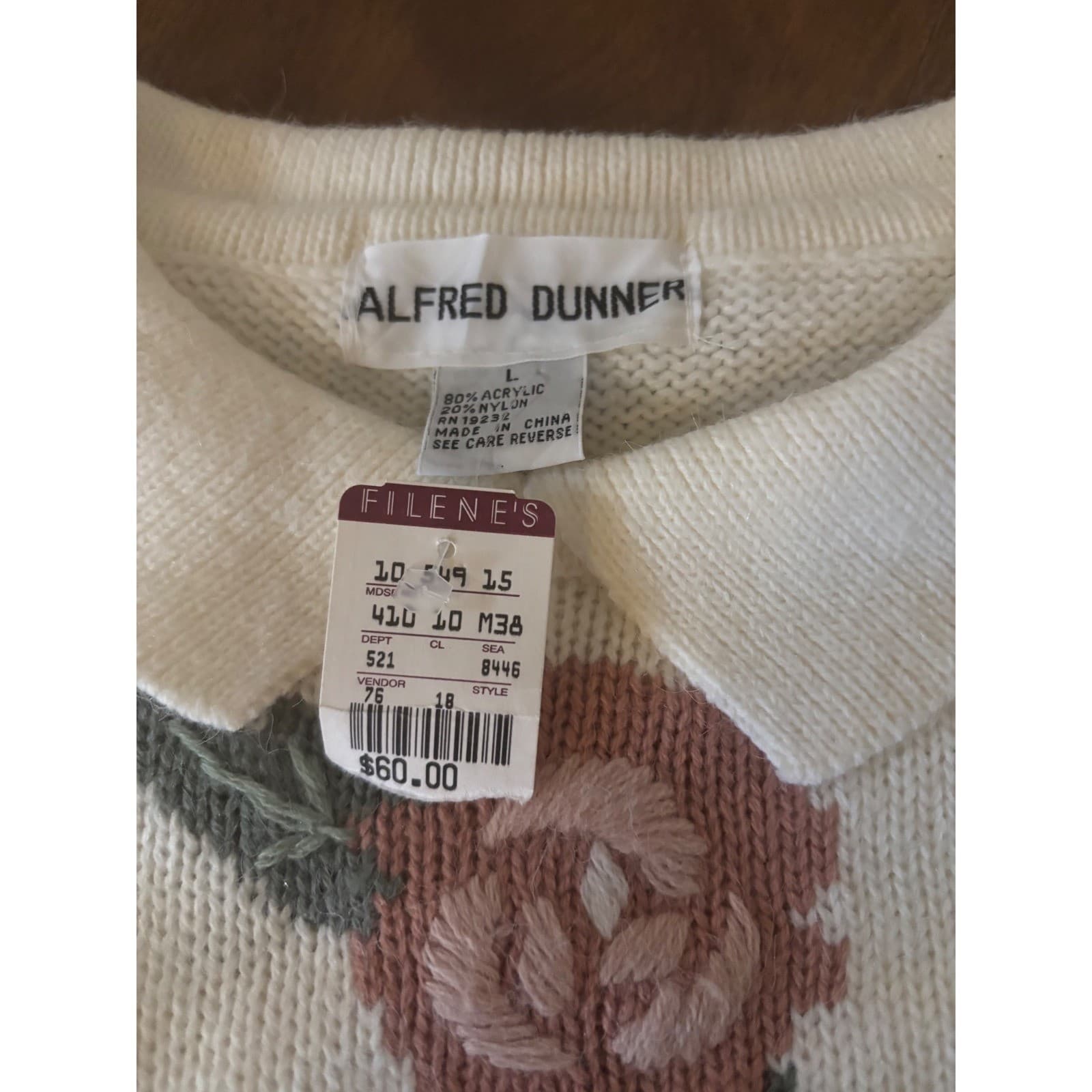 Alfred Dunner Womens Cream Floral Embroidered Cable Knit Sweater Polo Collar L - Thumbnail 3