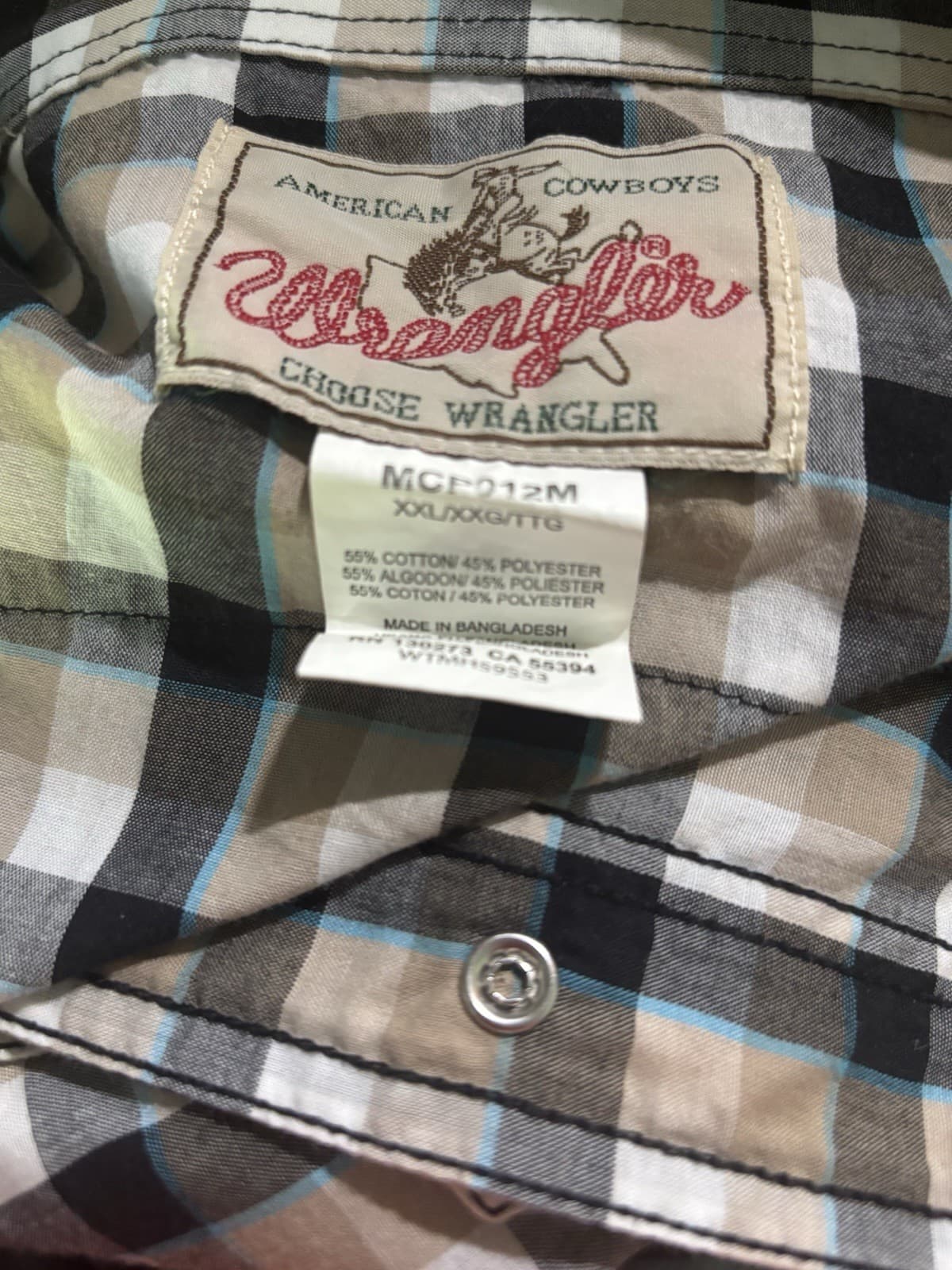 WRANGLER Western Shirt Pearl Snap Long Sleeve Button Up Men's Size 2XL Checkered - Thumbnail 4