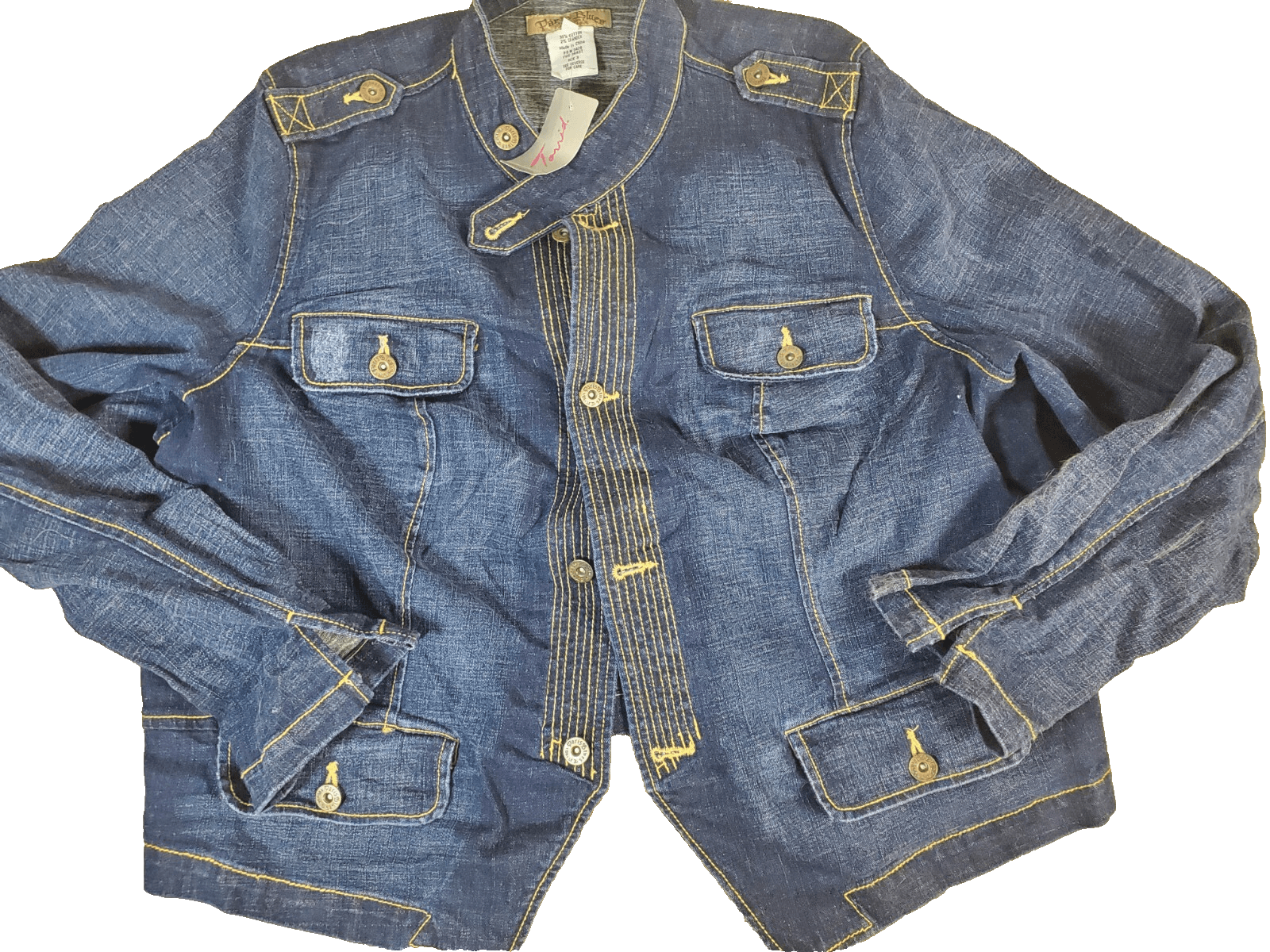 Paris Blues Womens Size 3 Dark Wash Denim Jacket Tagged Torrid Gold Stitching