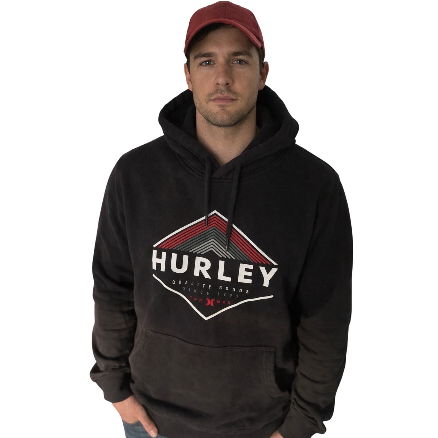 Hurley Mens Fleece Pullover Hoodie Black Diamond Graphic Sweatshirt L