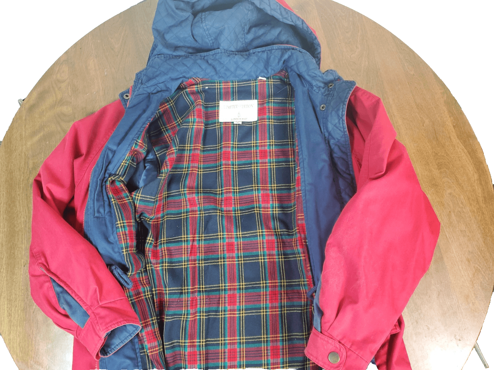 London Fog Vintage Red Jacket Waist Cinch Detachable Hood Zip Up Women's Size L - Thumbnail 4