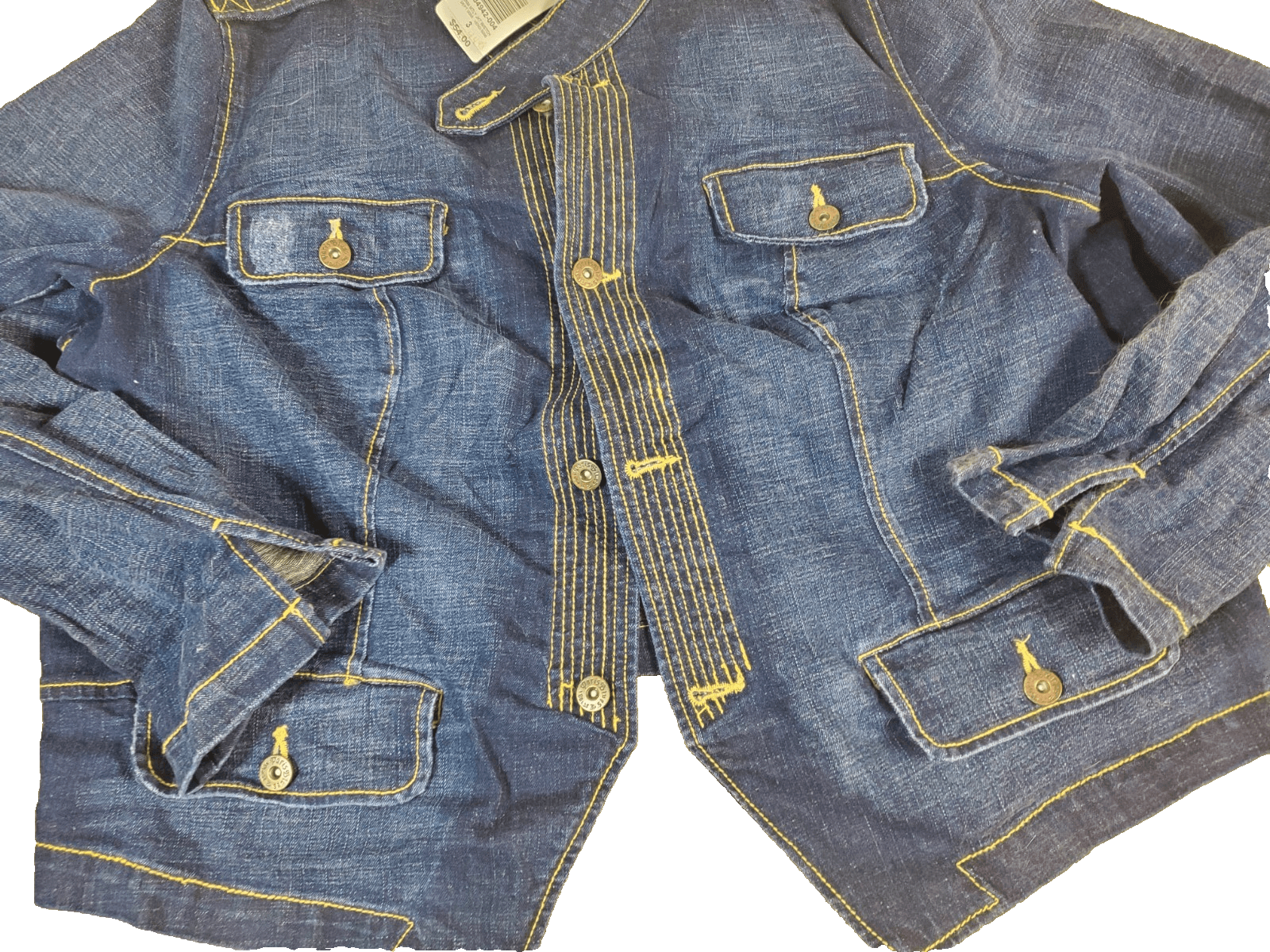 Paris Blues Womens Size 3 Dark Wash Denim Jacket Tagged Torrid Gold Stitching - Thumbnail 4