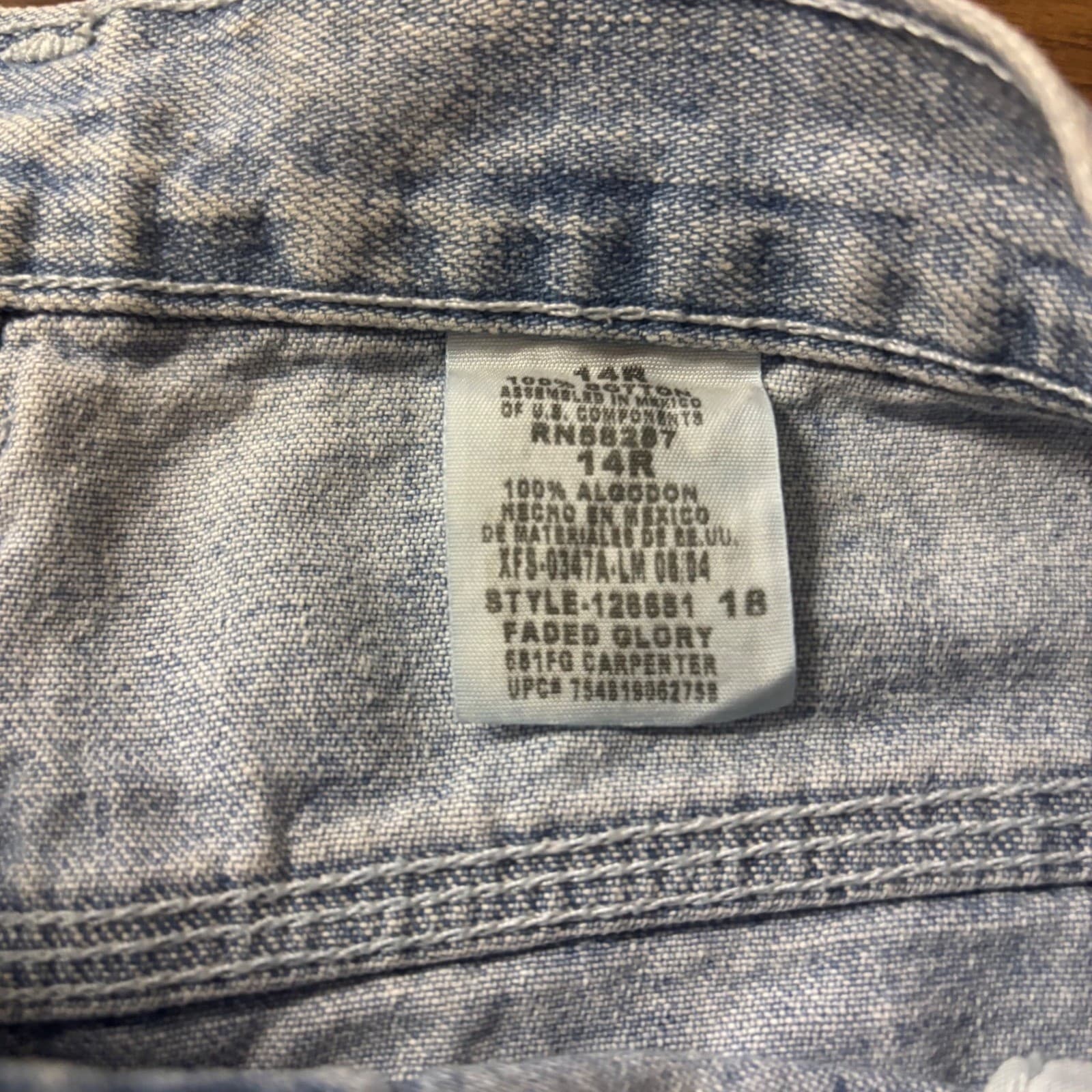 Faded Glory Carpenter Denim Shorts Light Wash Blue Cotton Size 14R 128681 - Thumbnail 3